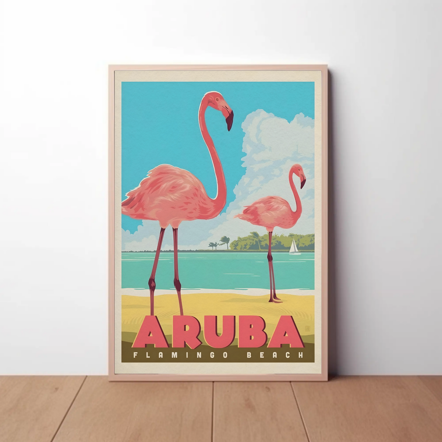 Vintage Poster Aruba Flamingo Beach