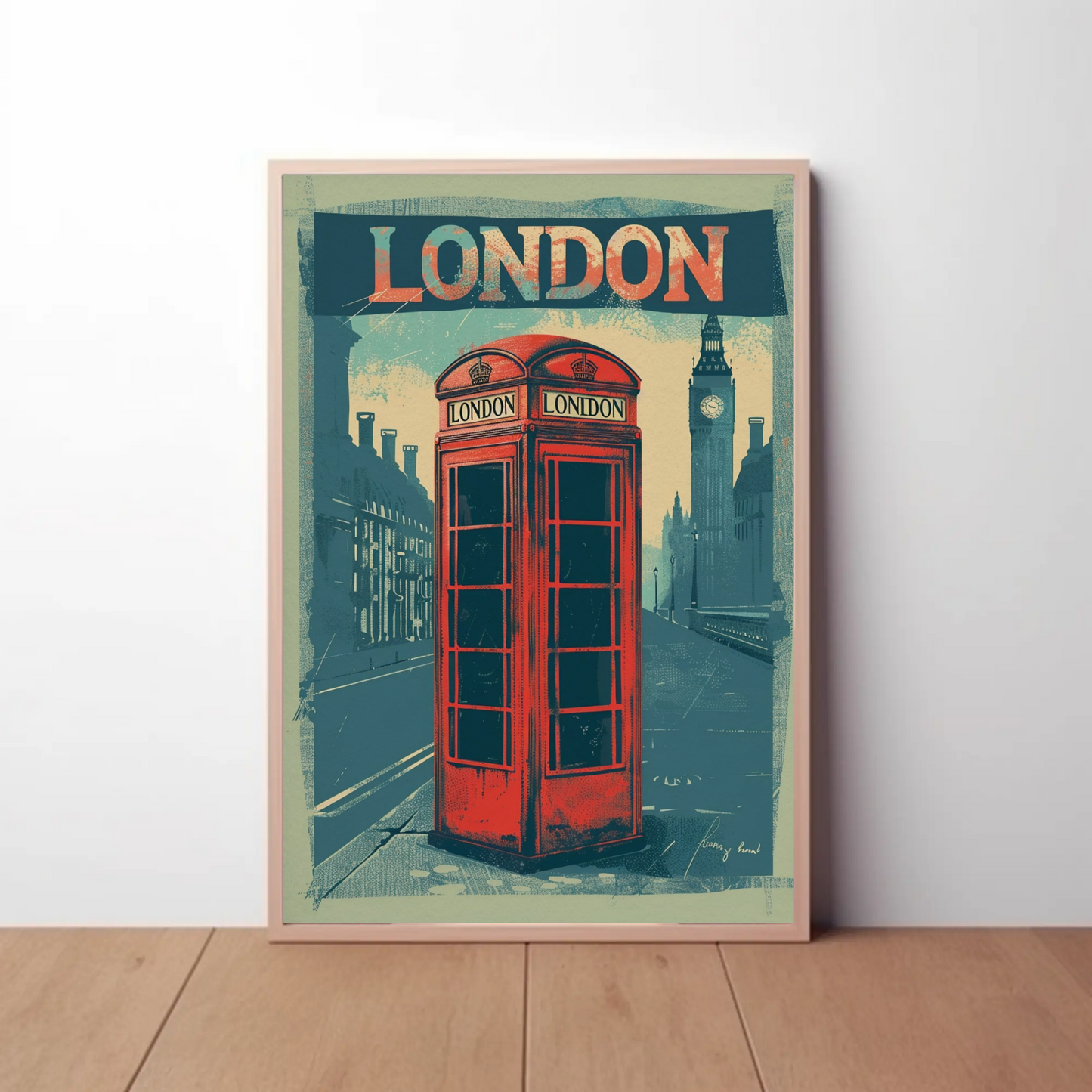 London Vintage Travel Poster - Phone Booth