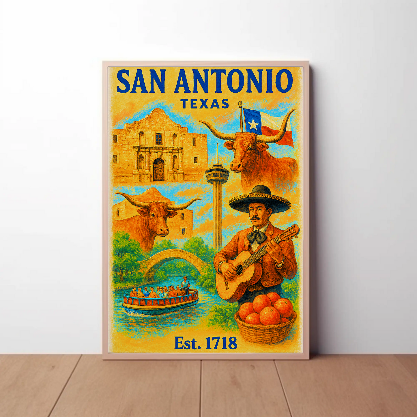 San Antonio Texas Poster With Alamo Vintage Travel Poster