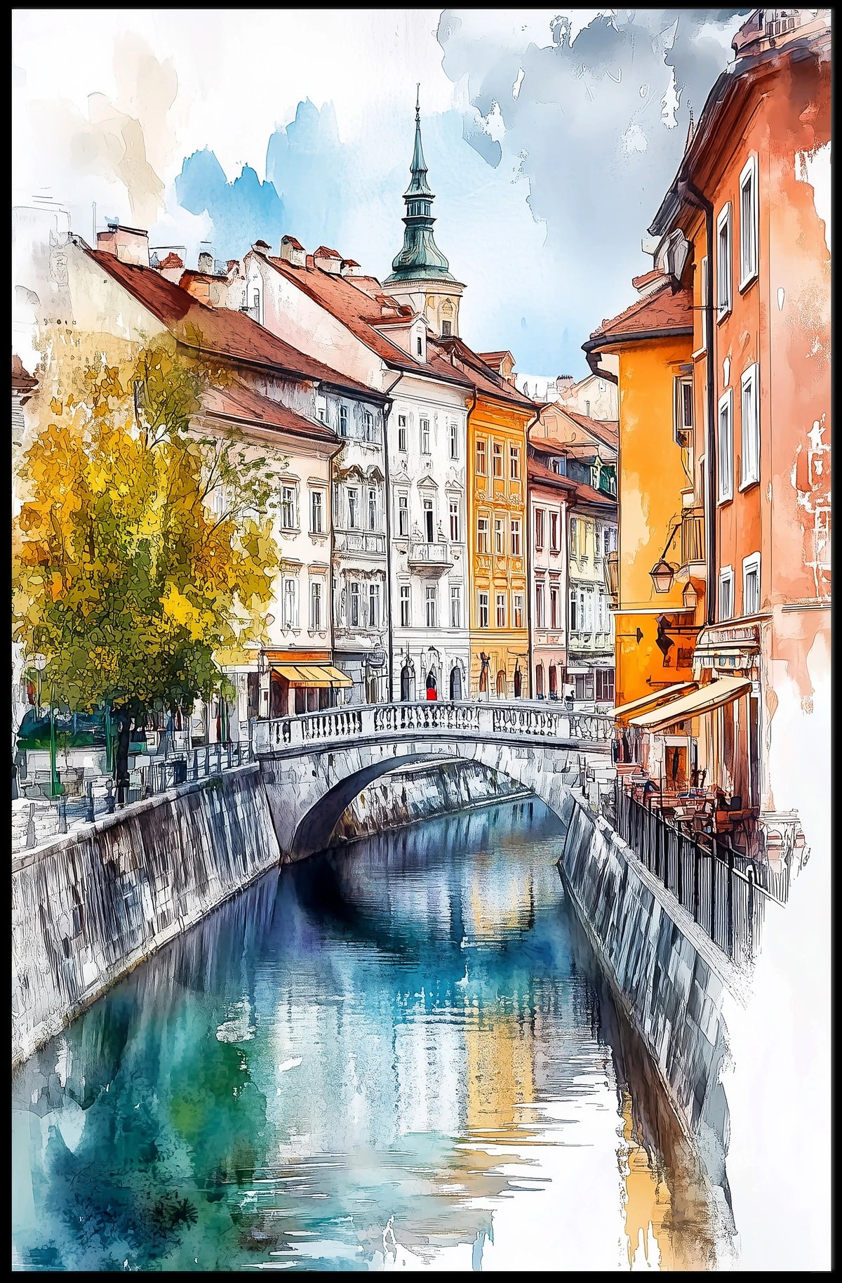 Ljubljana Old Town Street Scene Slovenia City View Poster