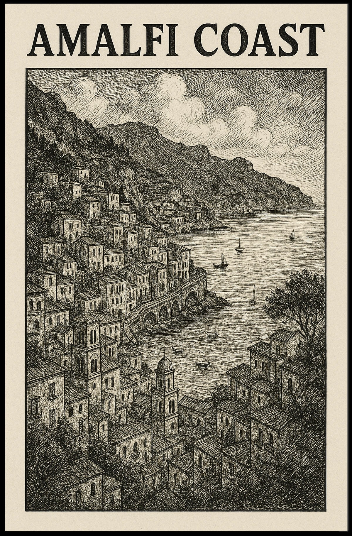Amalfi Coast Poster Wall Art 18x24 Coastal Decor Print
