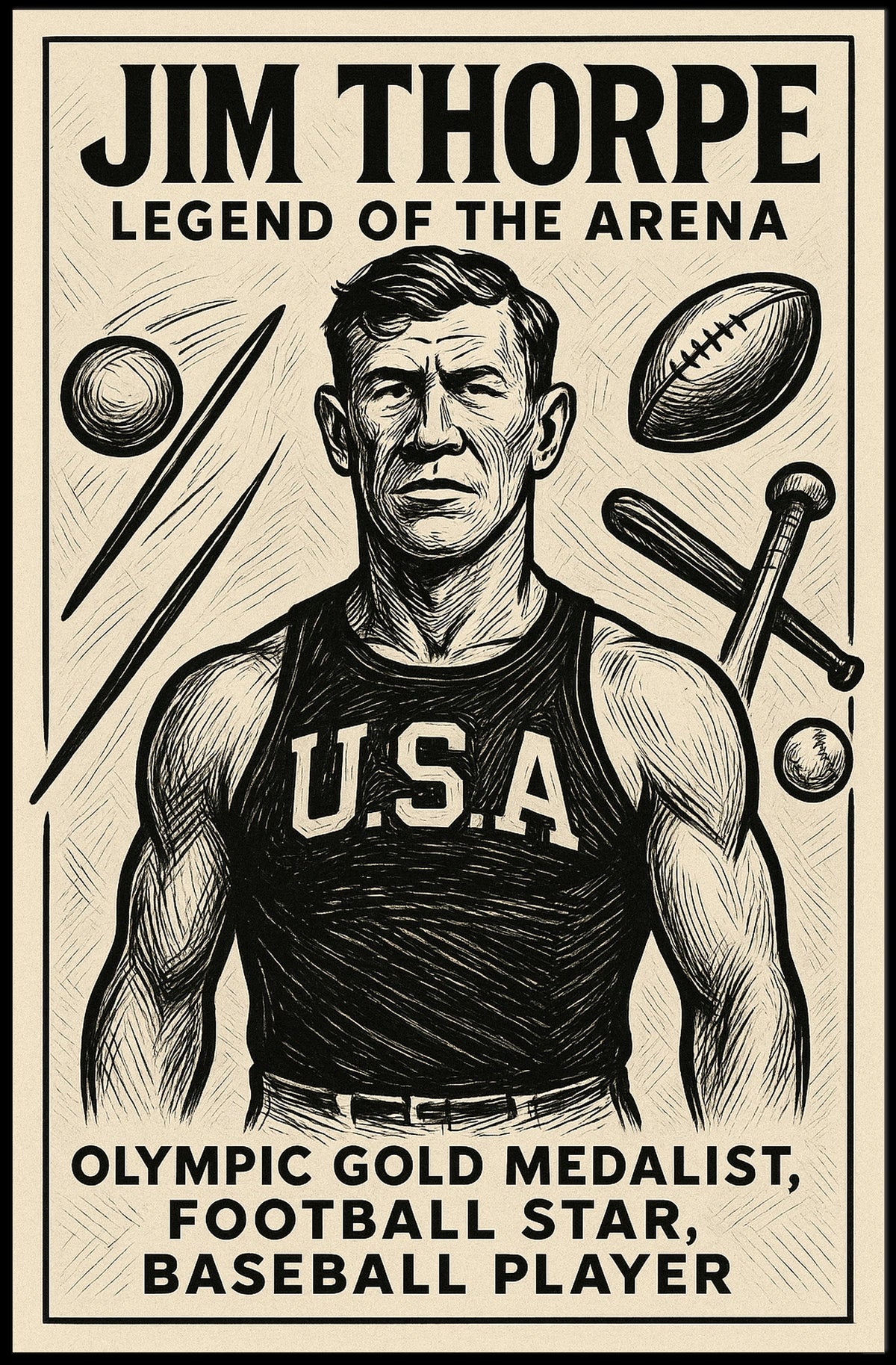 Jim Thorpe Iconic Sports Legend Poster