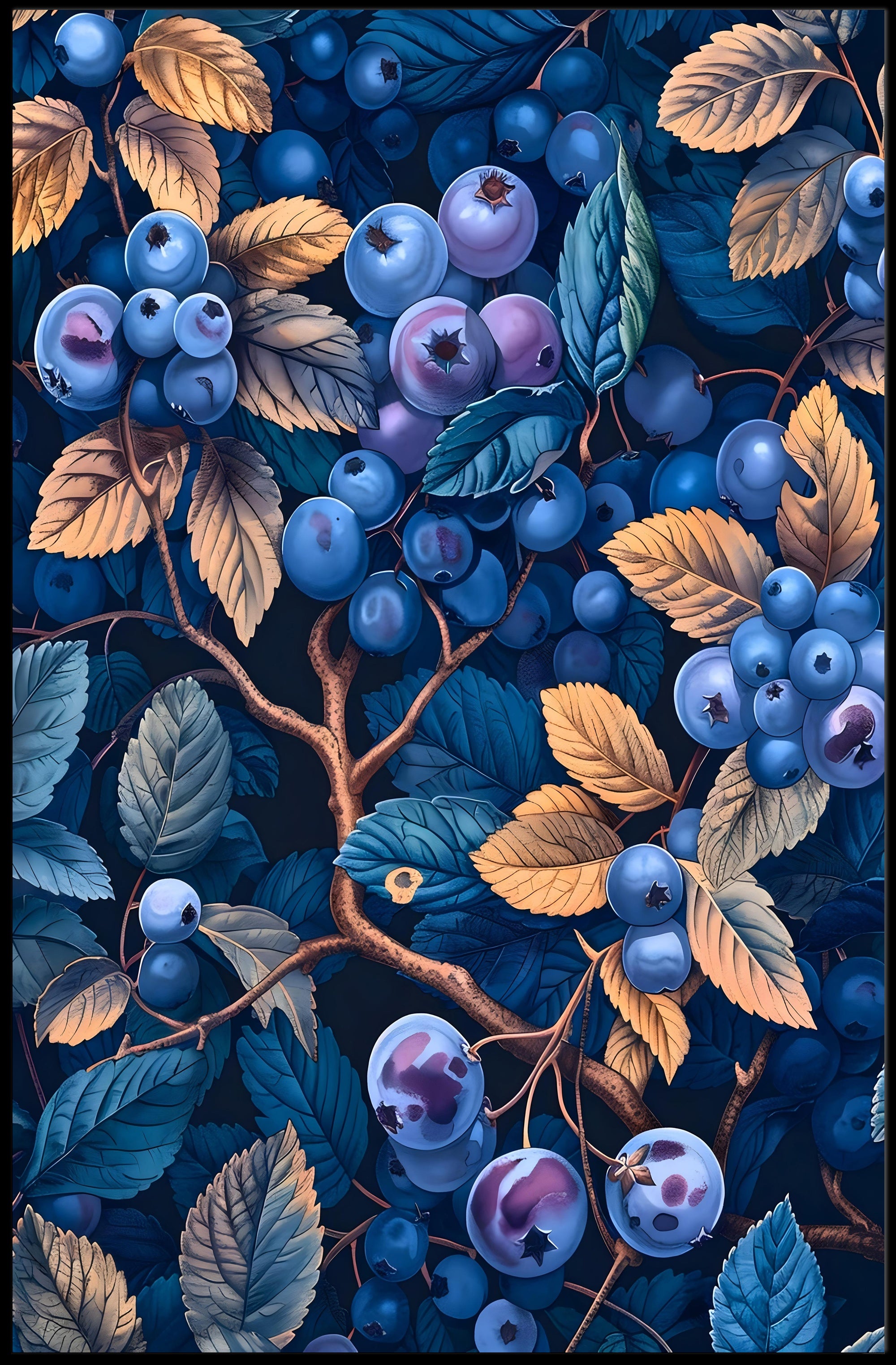 Blueberries and Foliage Artistic Design Artistic Poster