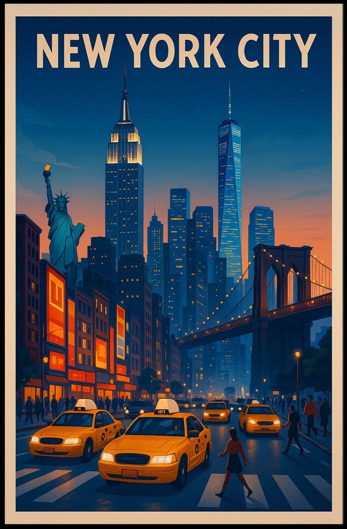 New York City Skyline Twilight Poster Modern Wall Art