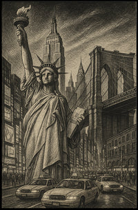 New York City Iconic Landmarks Poster Vintage Wall Art