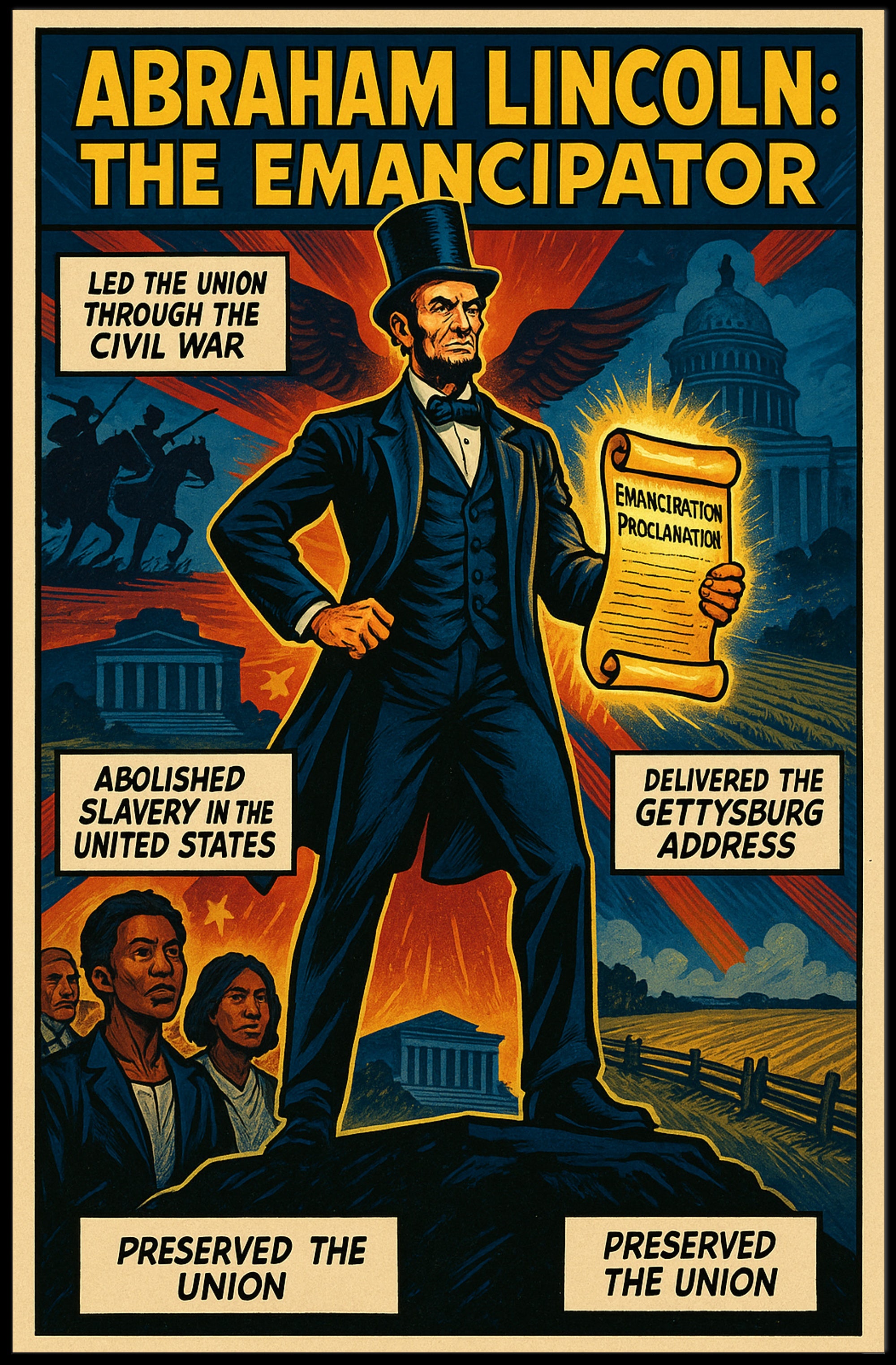 Abraham Lincoln Vintage Presidential Historical Illustration Poster PosterGoat