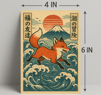Fox Adventure in Japanese Waves Poster PosterGoat
