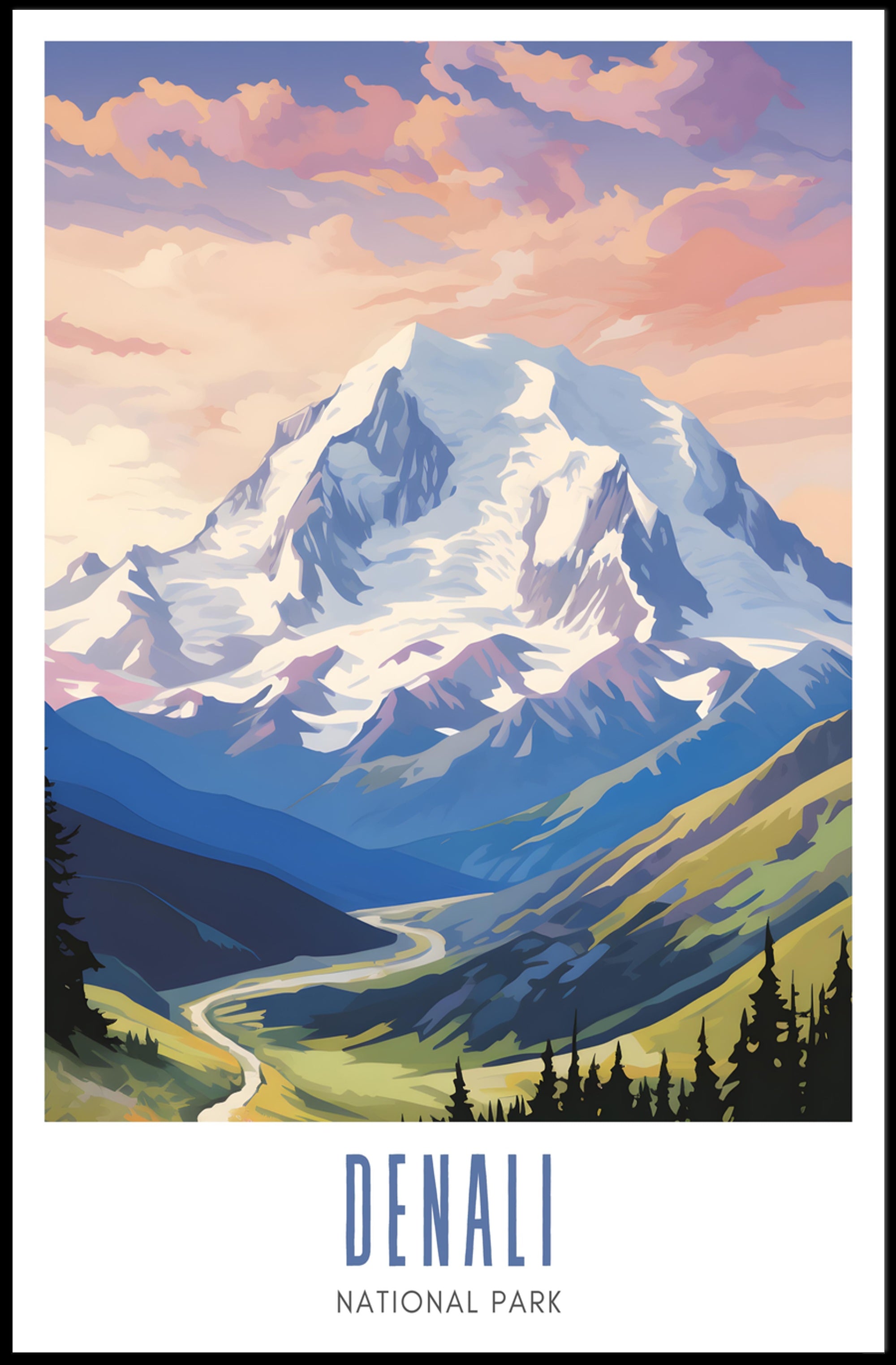Denali National Park Scenic Travel Poster Print