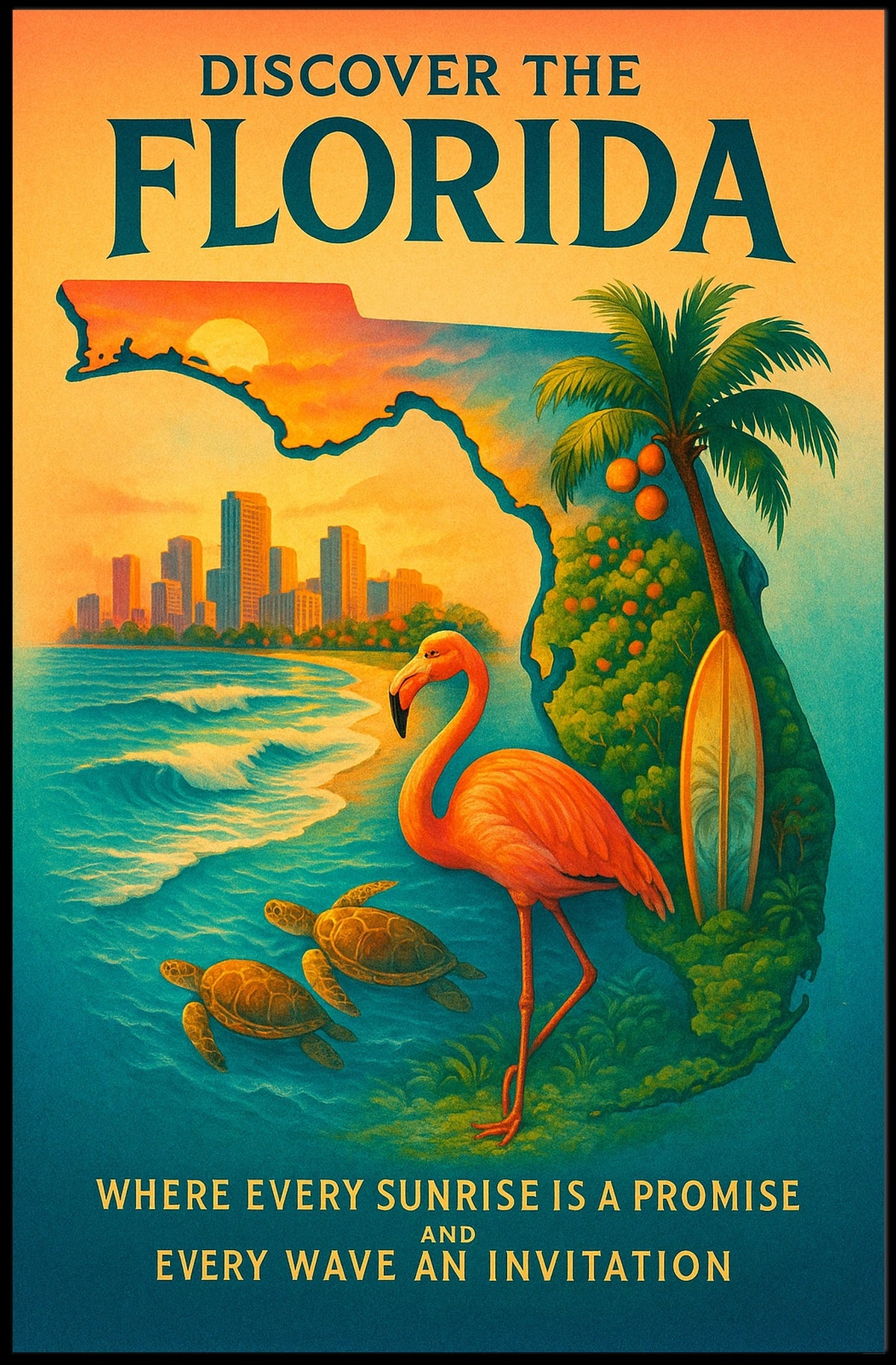 Florida Vacation Illustration Tropical Nature Poster