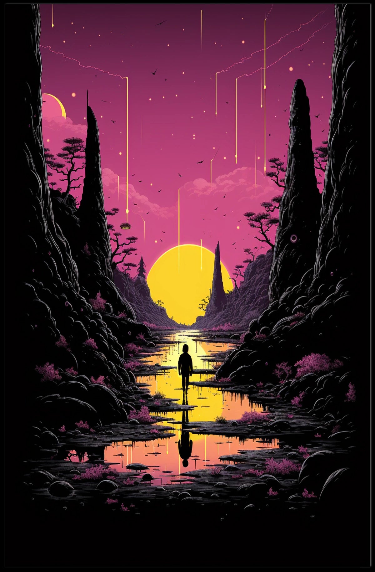 Surreal Dreamscape Reflective Horizon Fantasy Art Poster