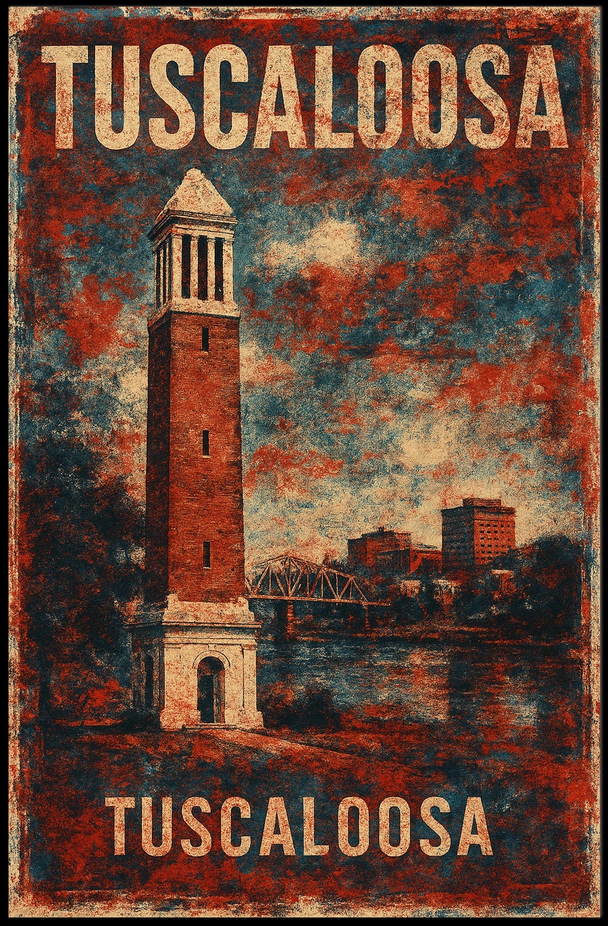 Tuscaloosa Tower Skyline Vintage Collectors Poster