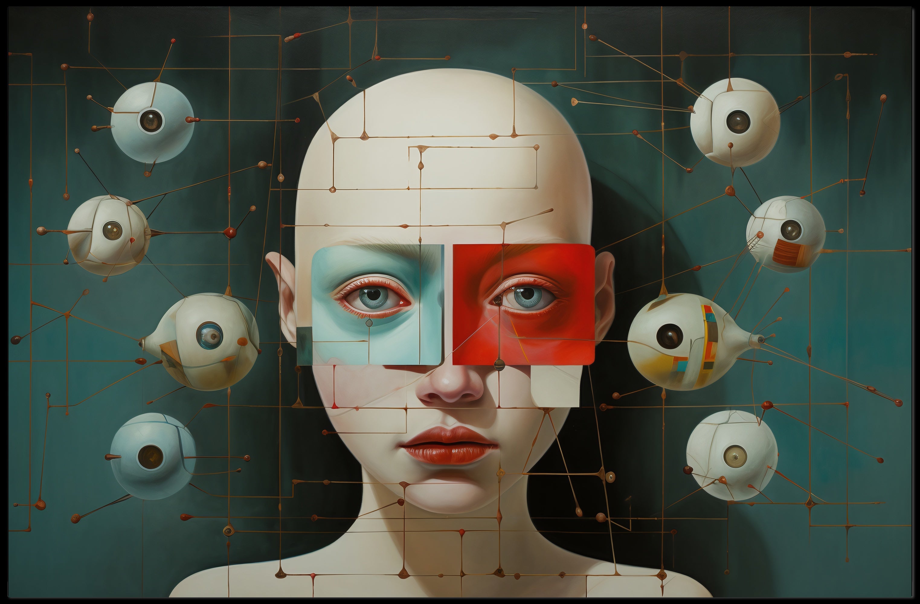 Surreal Bald-Faced Geometric Art Poster Futuristic Sci-Fi Poster