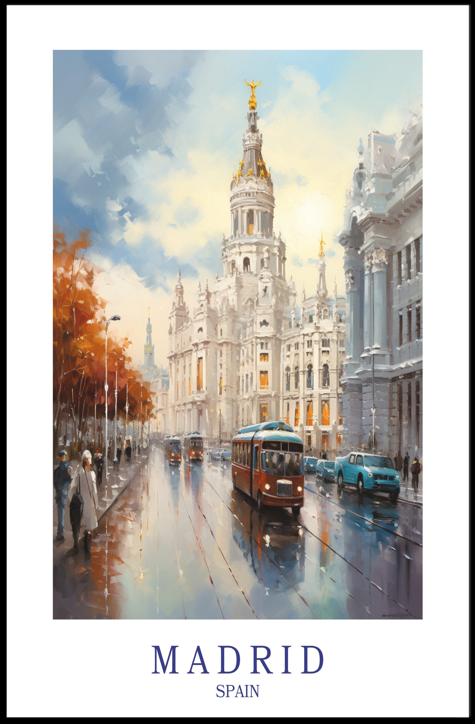 Madrid Cityscape: Impressionistic Urban Art Poster PosterGoat