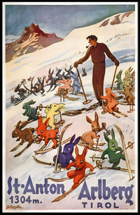 Skiing Rabbits in St. Anton Vintage Travel Poster PosterGoat