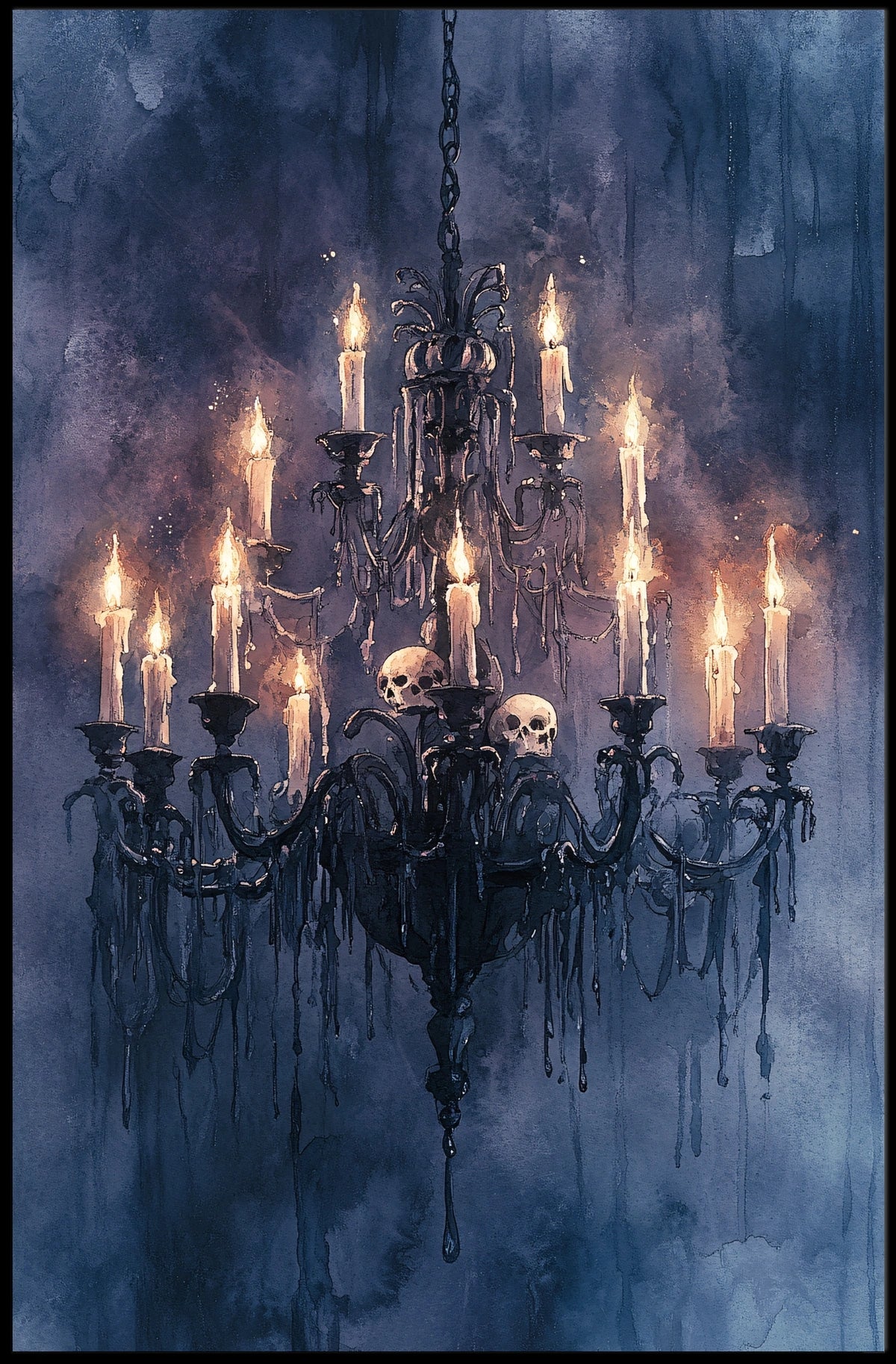Gothic Chandelier with Skulls Perfect Artistic Statement Poster