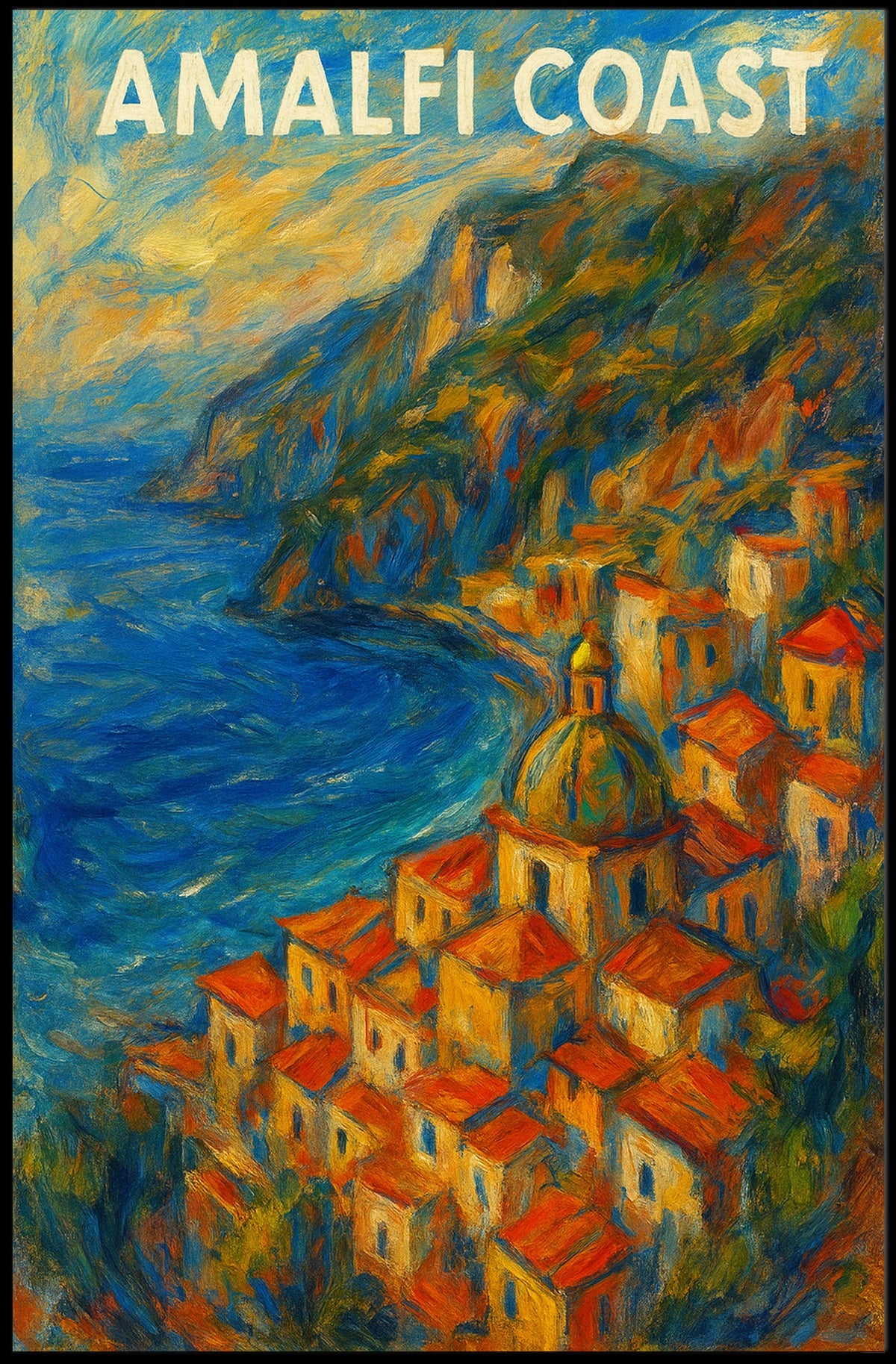 Amalfi Coast Poster Art Print for Coastal Home Decor