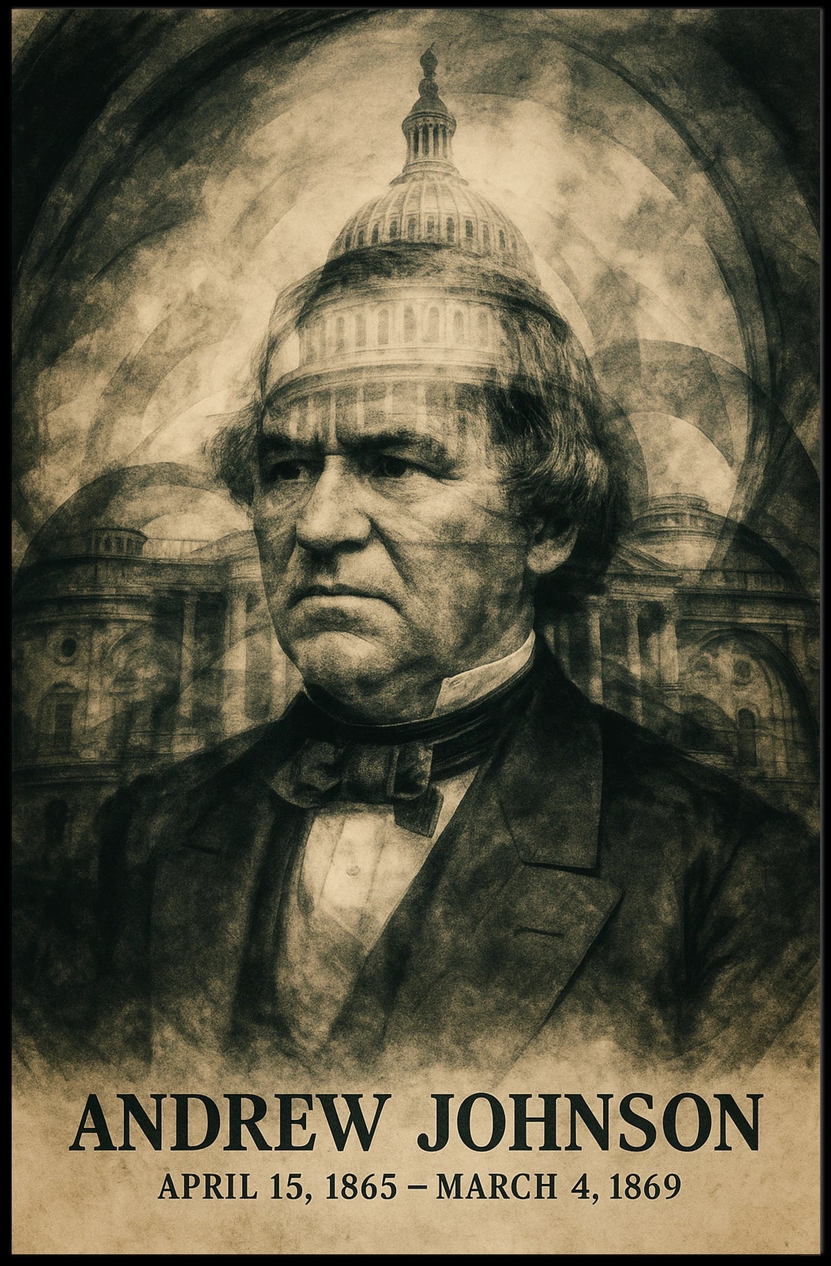 Andrew Johnson 17th President of the United States Double Exposure Poster