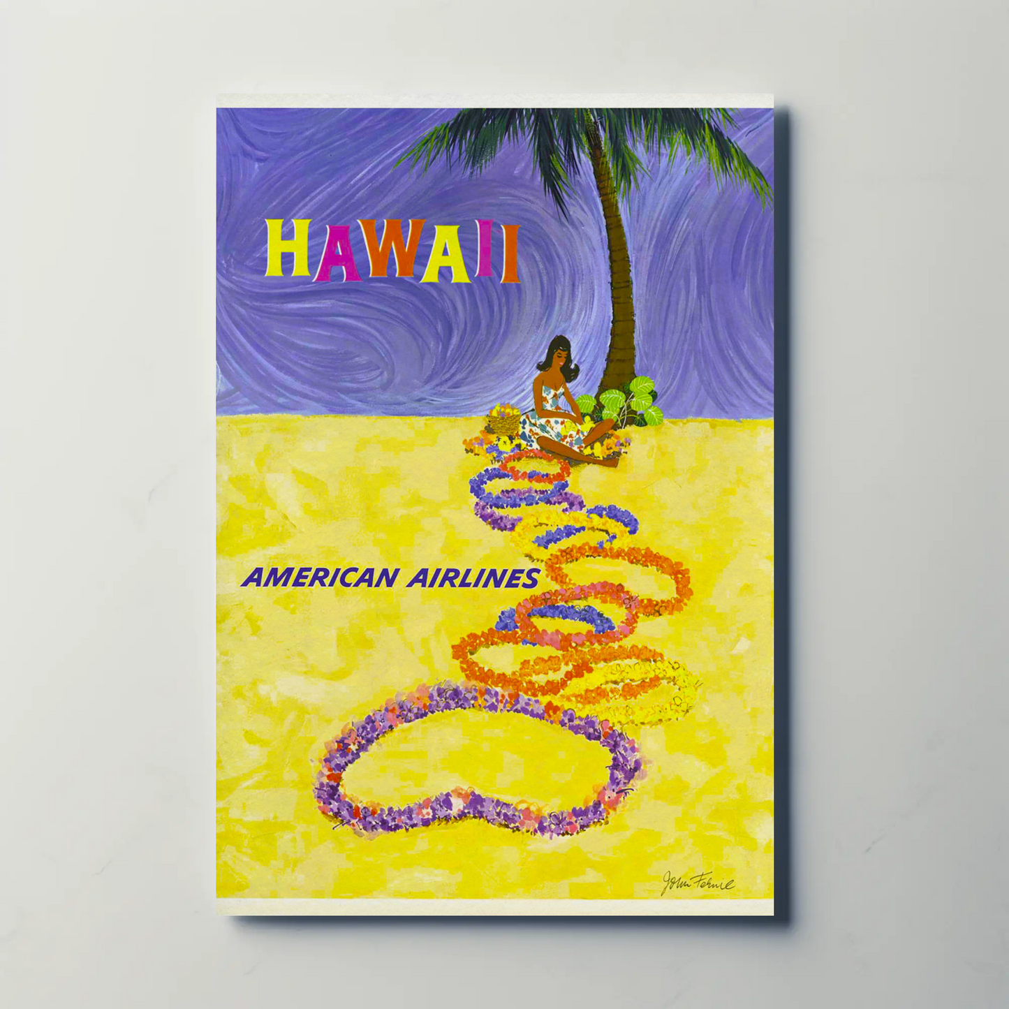Airline Hawaii Lei Beach Art Travel Poster