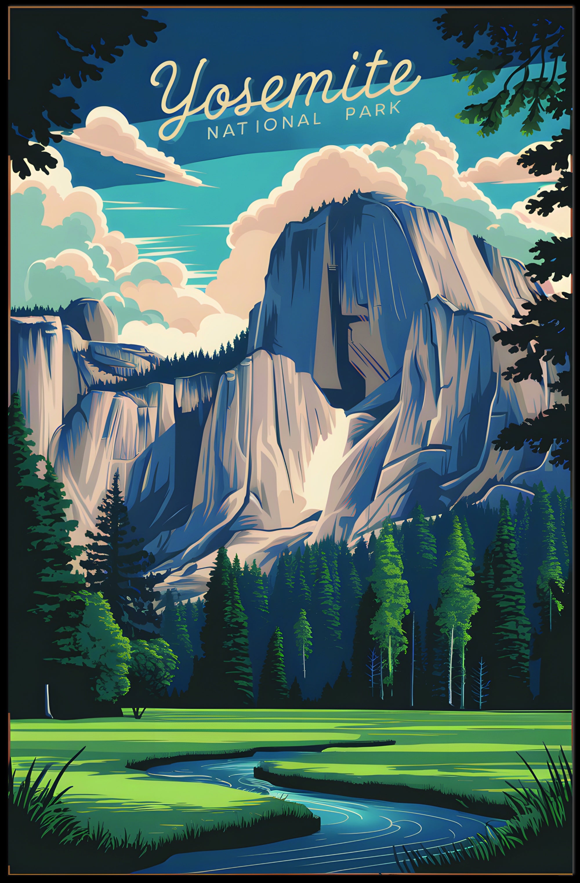 Yosemite National Park Illustration Poster