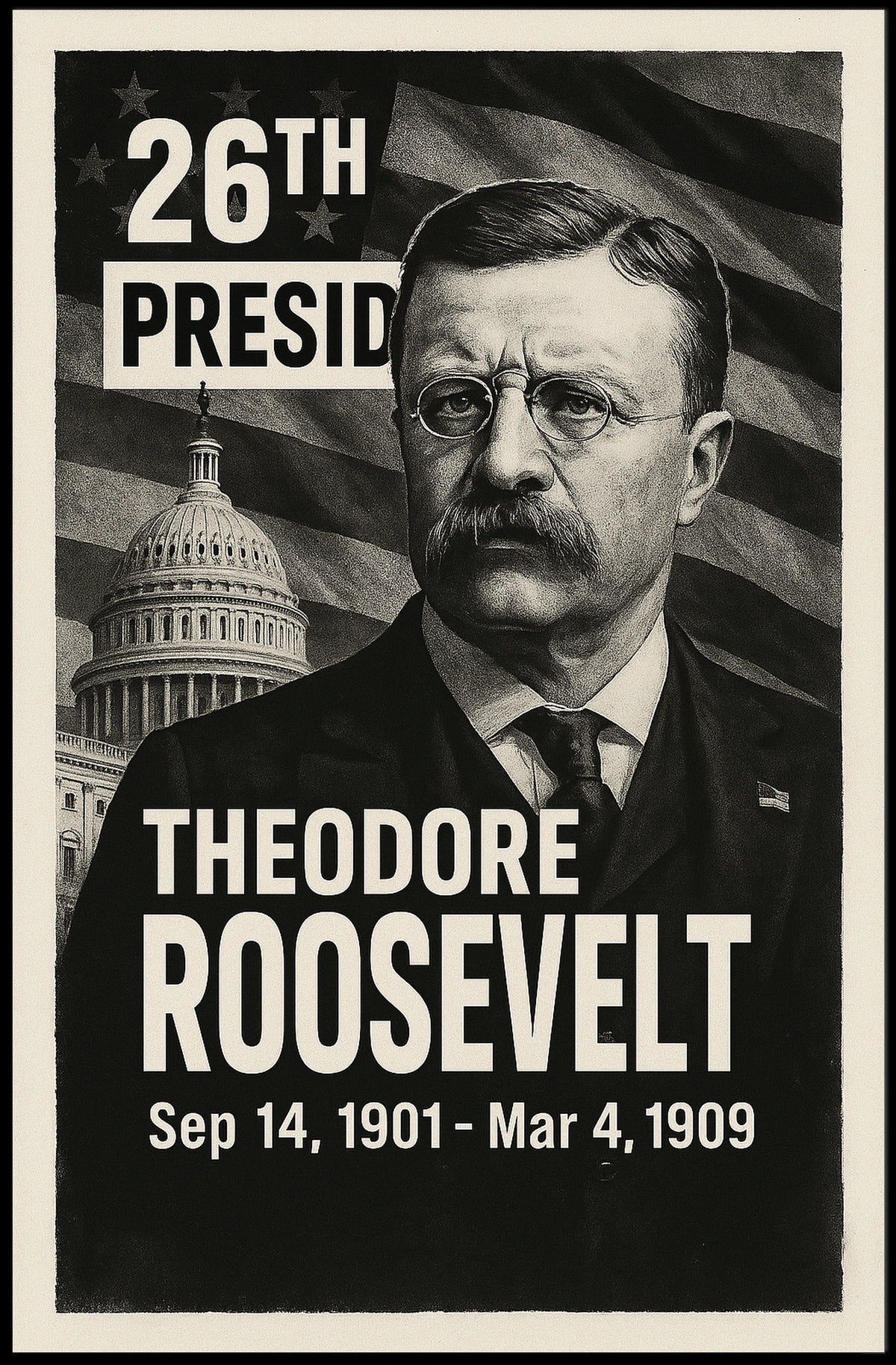 Theodore Roosevelt 26th President of the United States Digital Montaje Poster