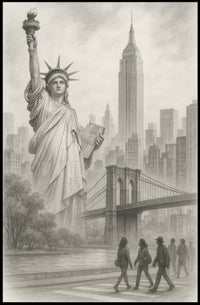New York City Iconic Landmarks Poster Vintage Wall Art