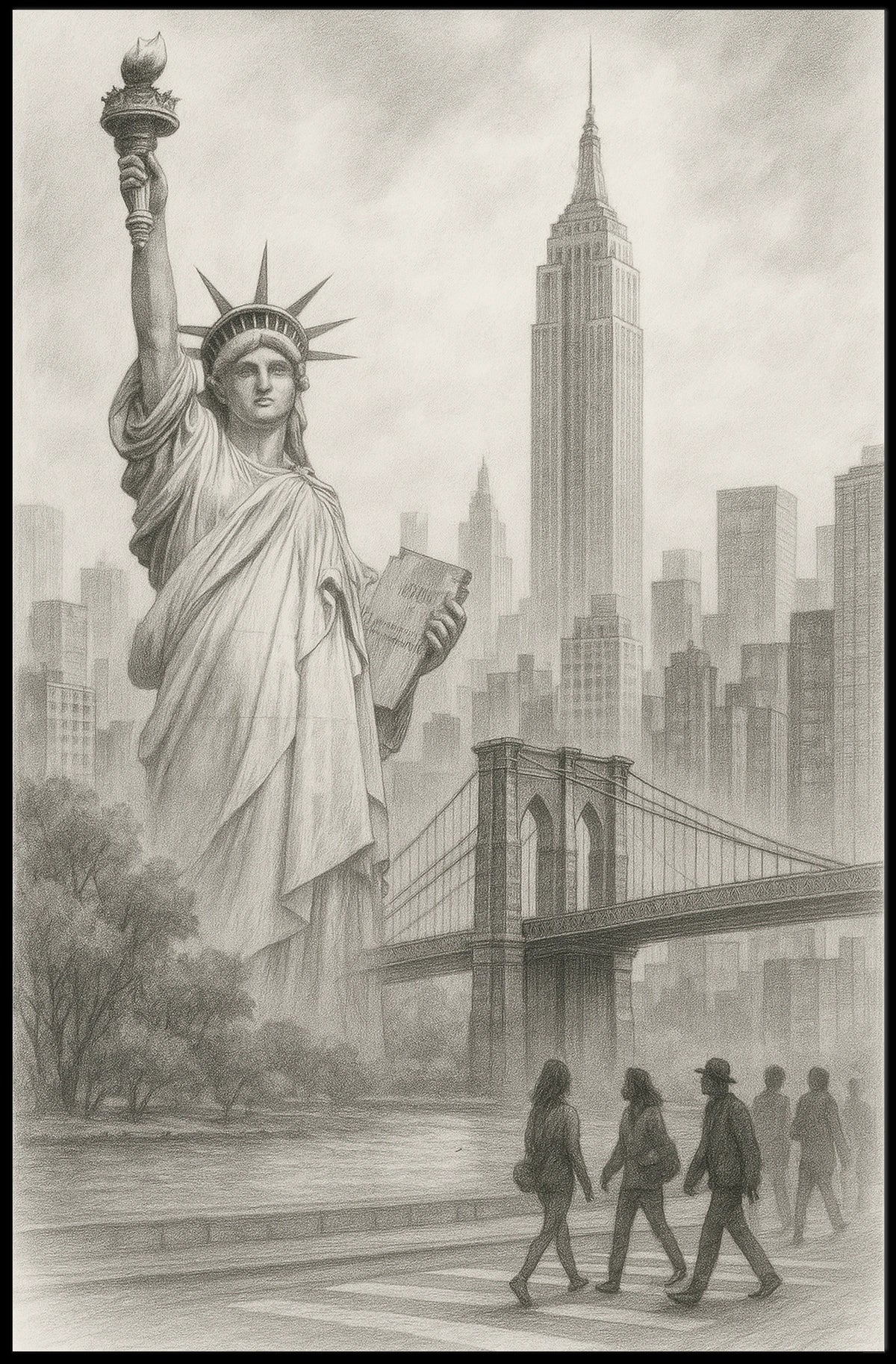 New York City Iconic Landmarks Poster Vintage Wall Art