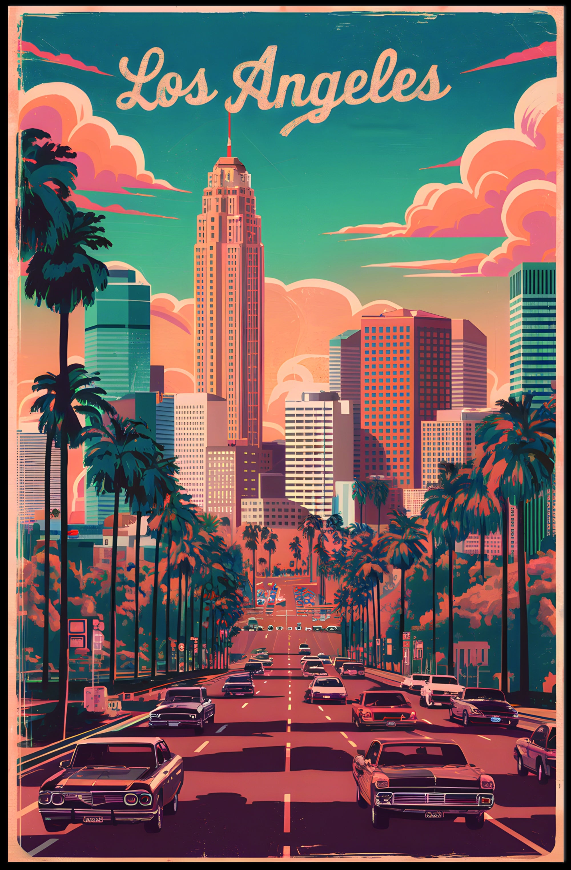 Los Angeles Retro Skyline Poster