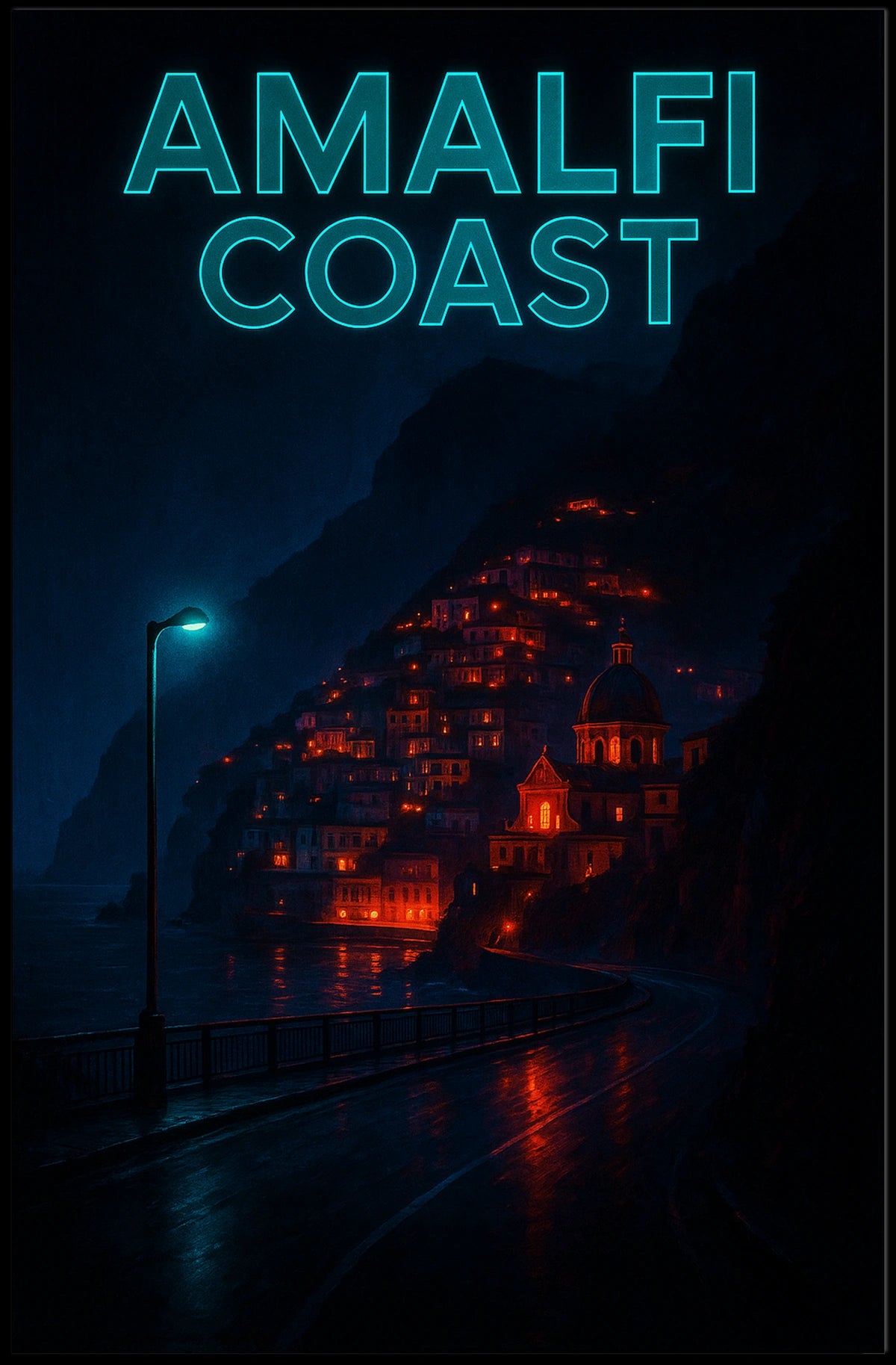 Amalfi Coast At Night Poster Wall Art Print Gallery Quality
