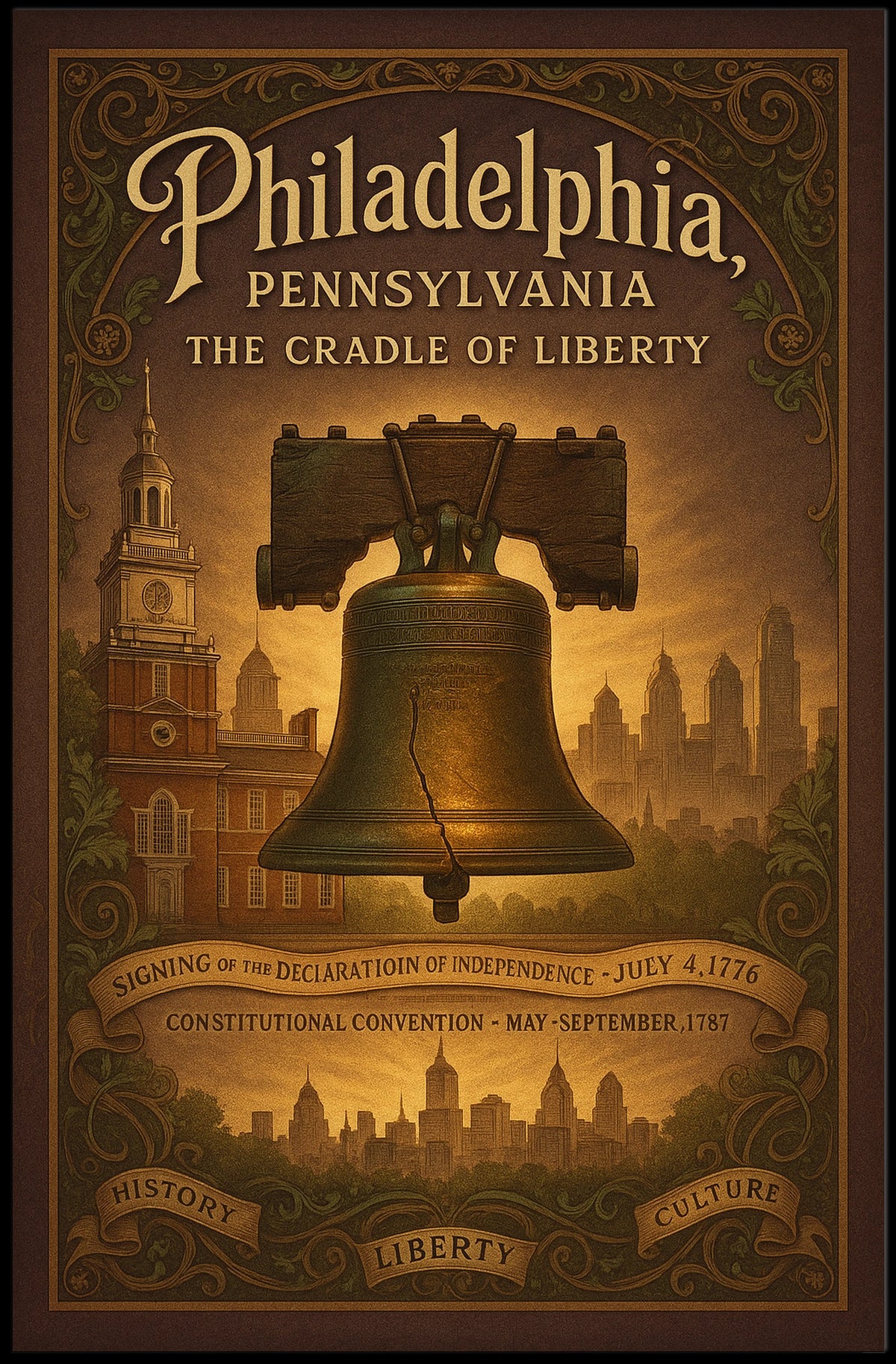 Philadelphia Liberty Bell Vintage Poster: Historical Tribute