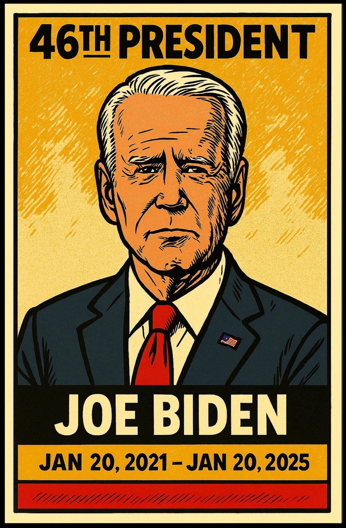 Joe Biden 46th President of the United States Inked Comic Style Poster