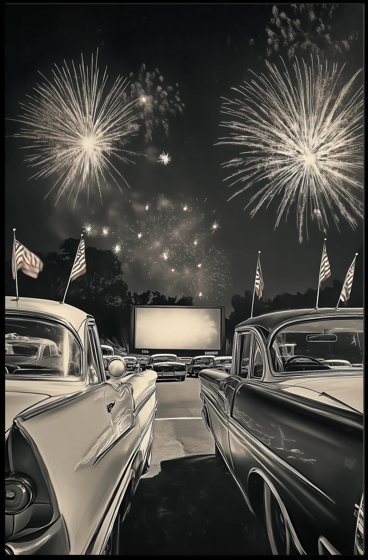 retro drive in movie night Poster