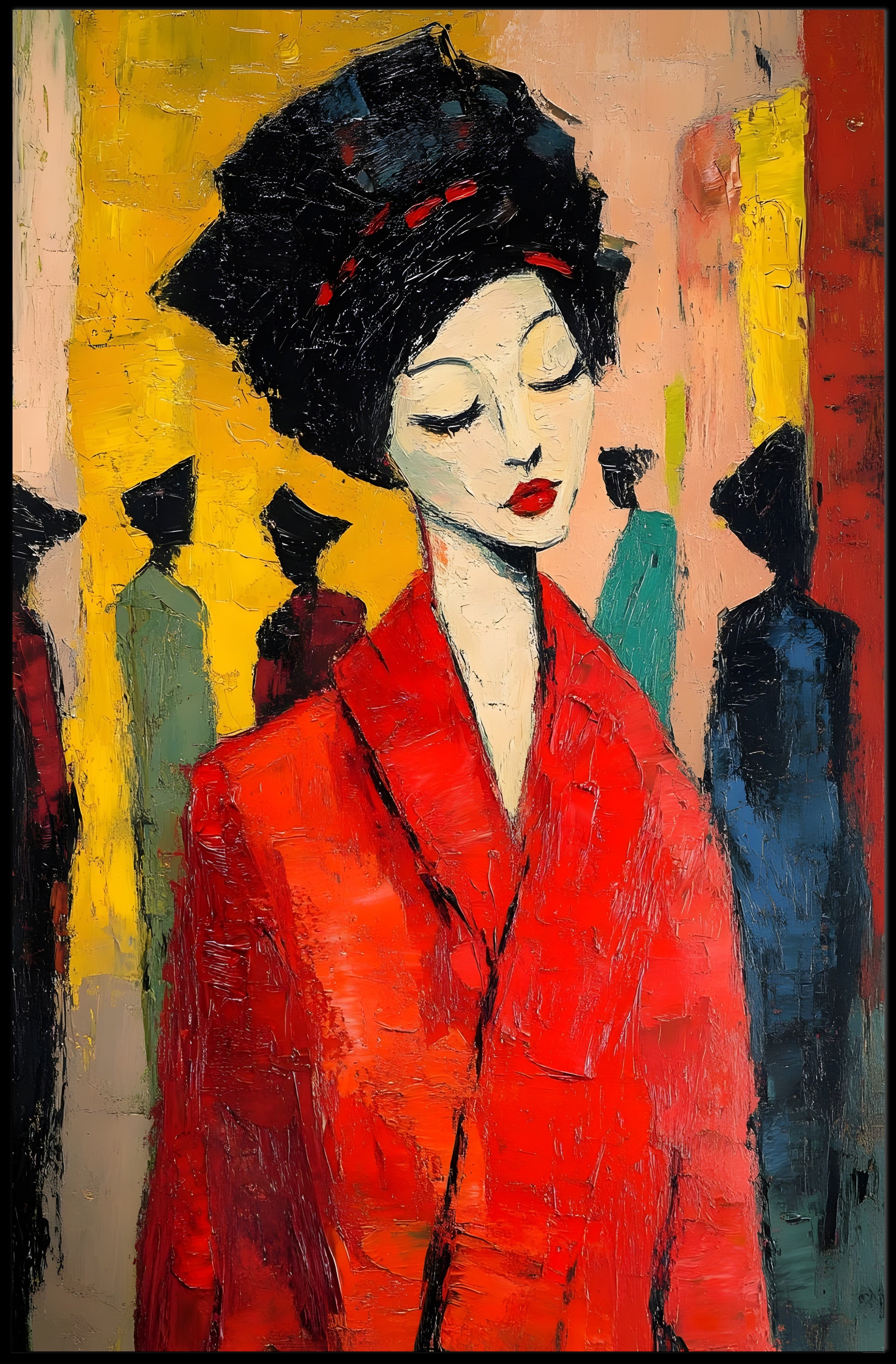 Vibrant Expression Poster Red Coat Modern Wall Art