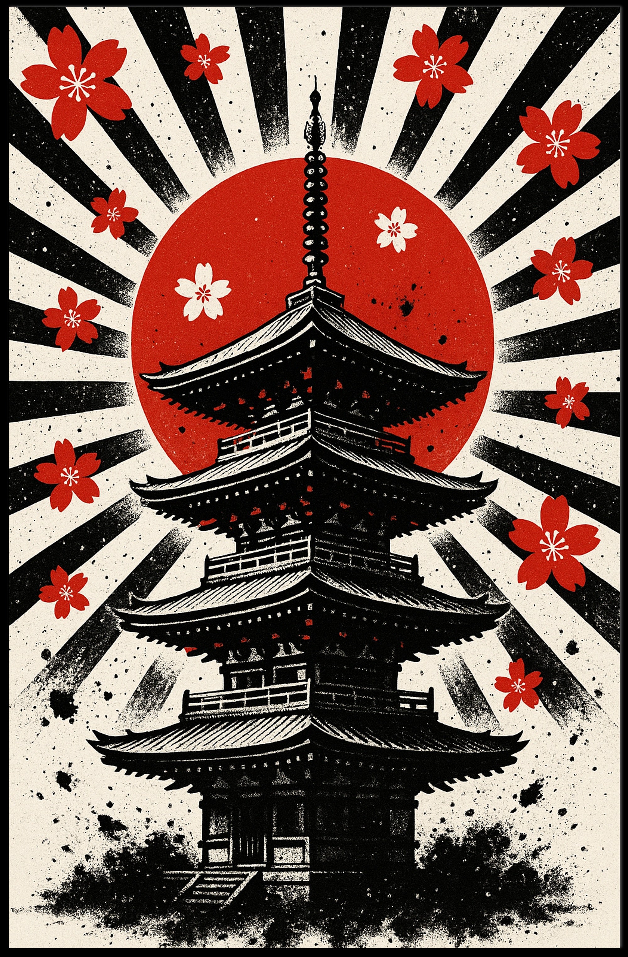 Rising Sun Pagoda Art Print Poster for Home Decor and Travel Enthusiasts PosterGoat