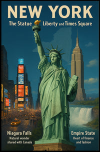 New York City Landmarks Skyline Poster Retro Wall Art