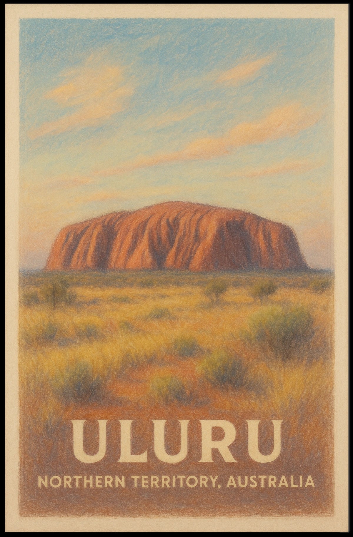 Uluru Vintage Travel Adventure, Northern Territory, Australia Travel Poster