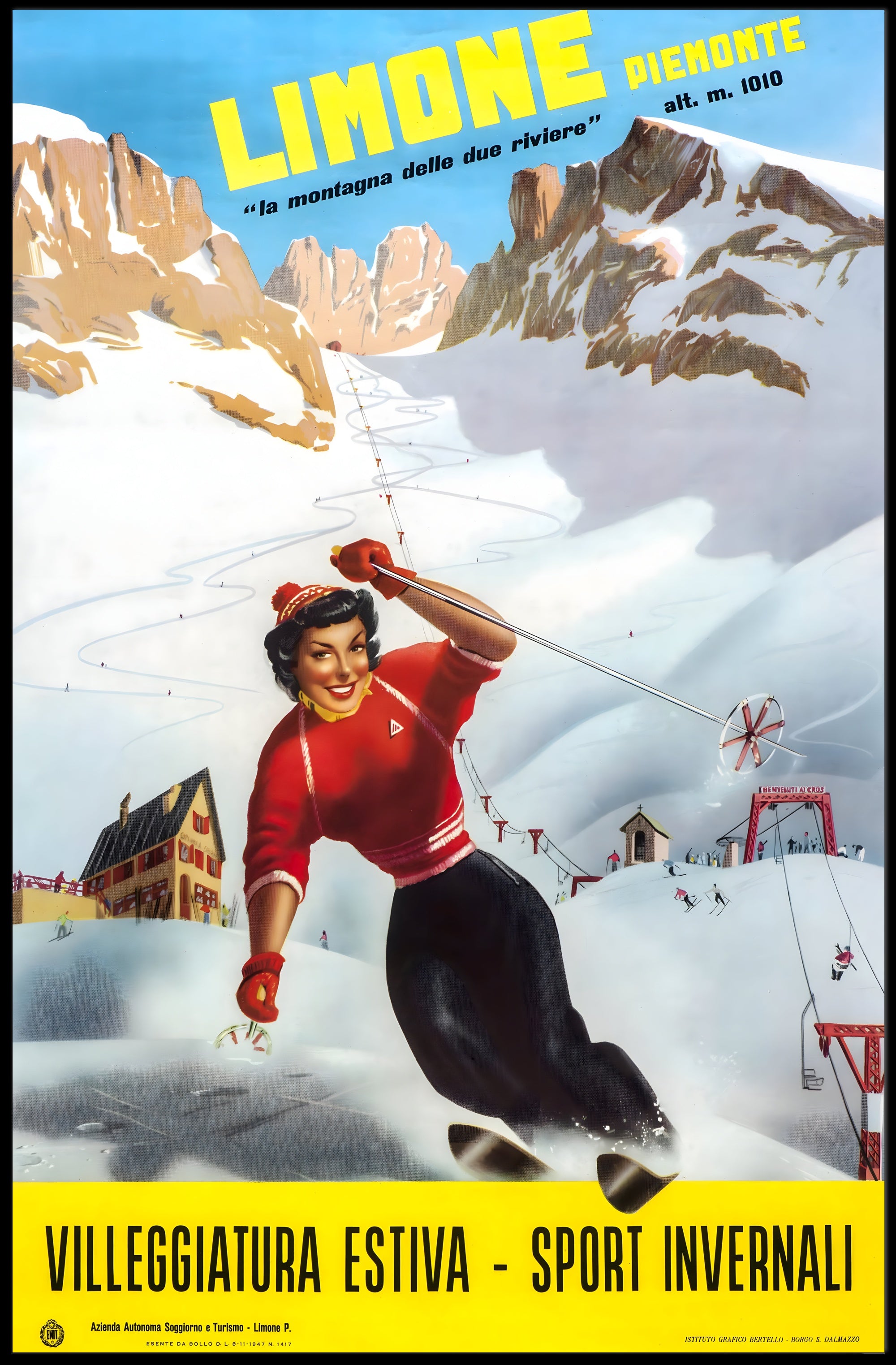 Limone Piemonte Vintage Ski Adventure Poster PosterGoat