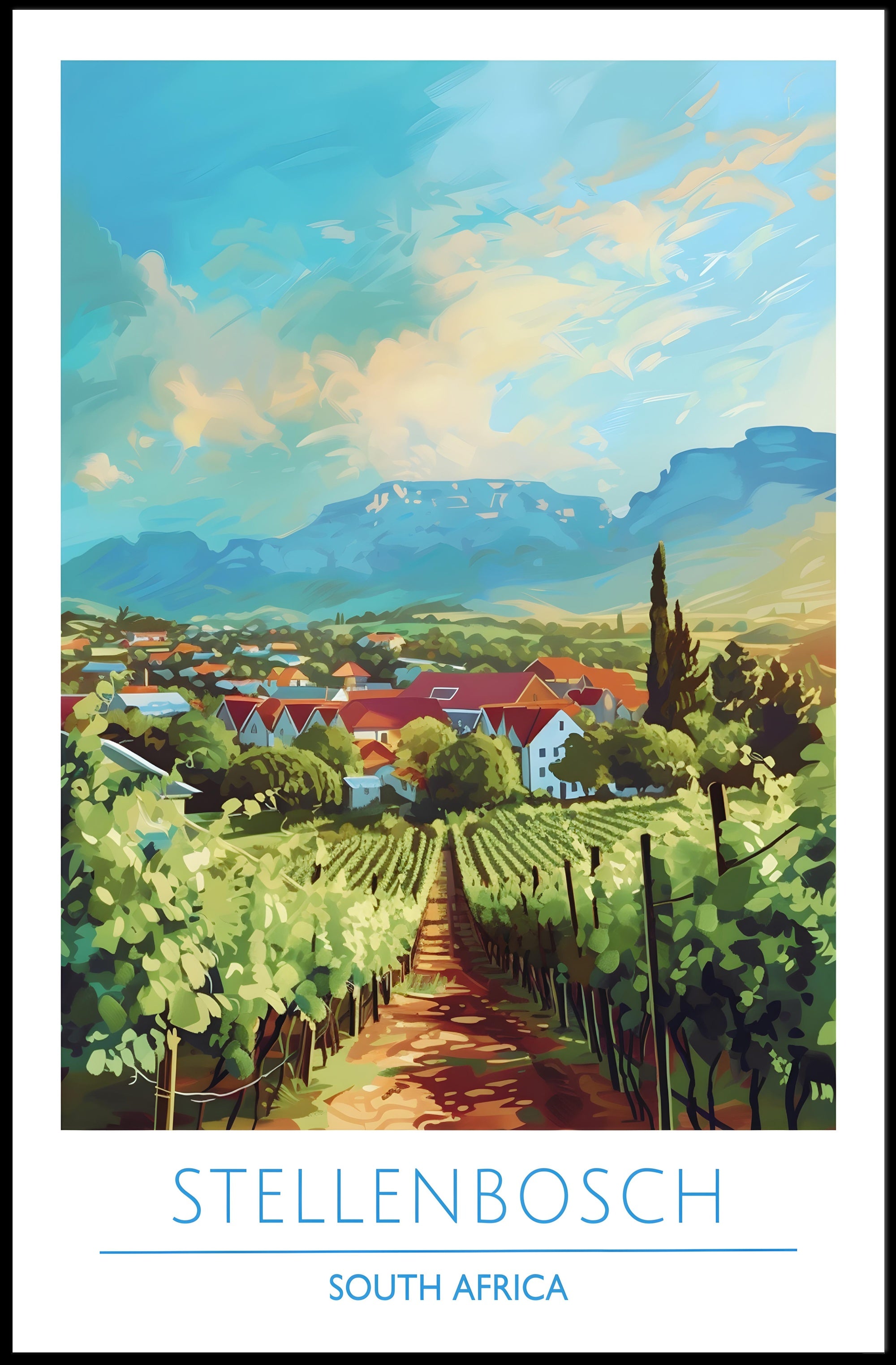 Stellenbosch Vineyard Tranquility: Scenic Travel Poster