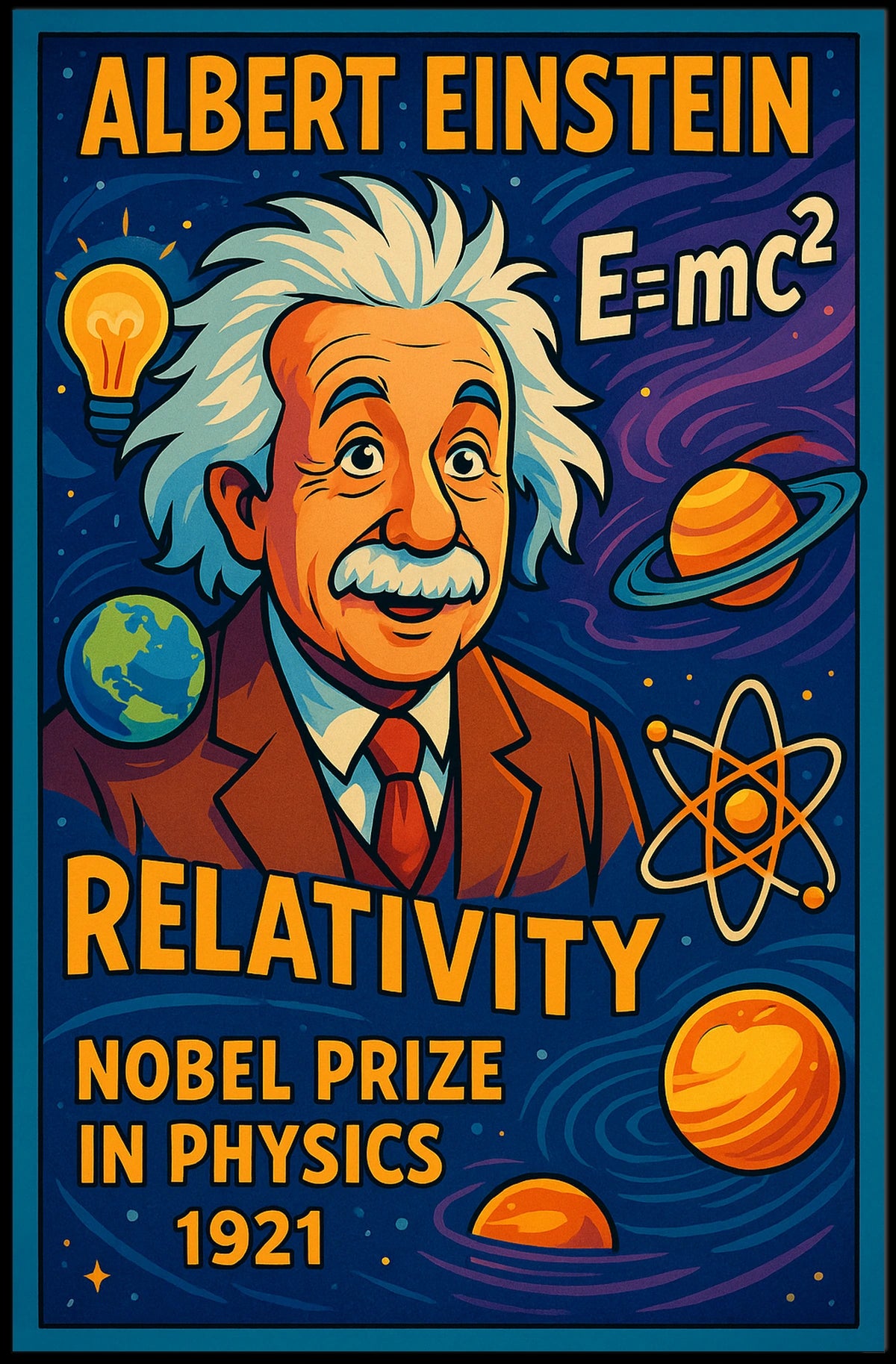 Albert Einstein Relativity Science Illustration Classroom Poster