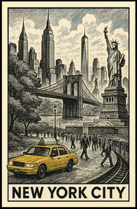 New York City Vintage Landmarks Poster Classic Skyline