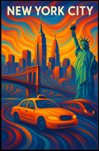New York City Landmarks Poster Abstract Vibrant Wall Art