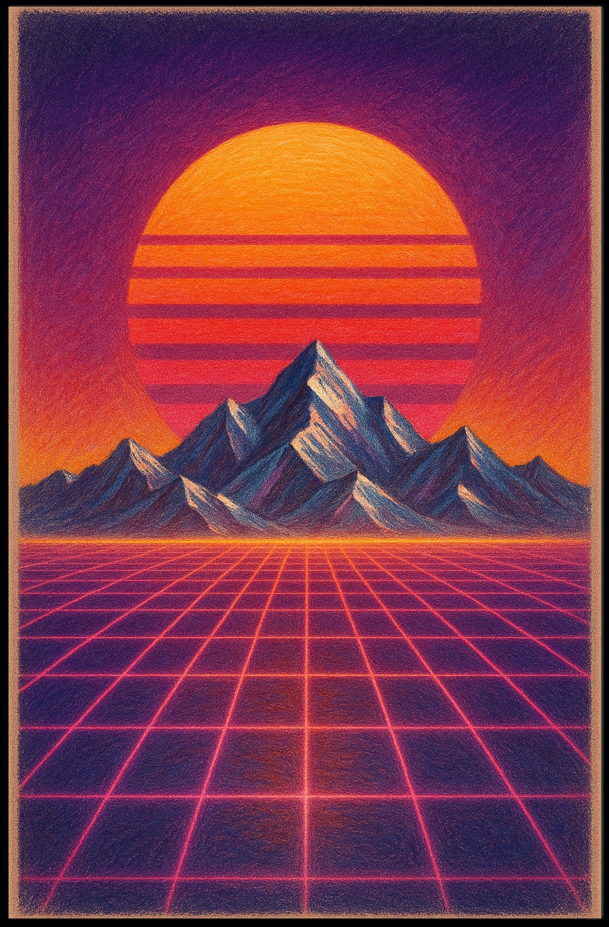 Vibrant Retrofuturistic Synthwave Sunset Futuristic Sci-Fi Poster