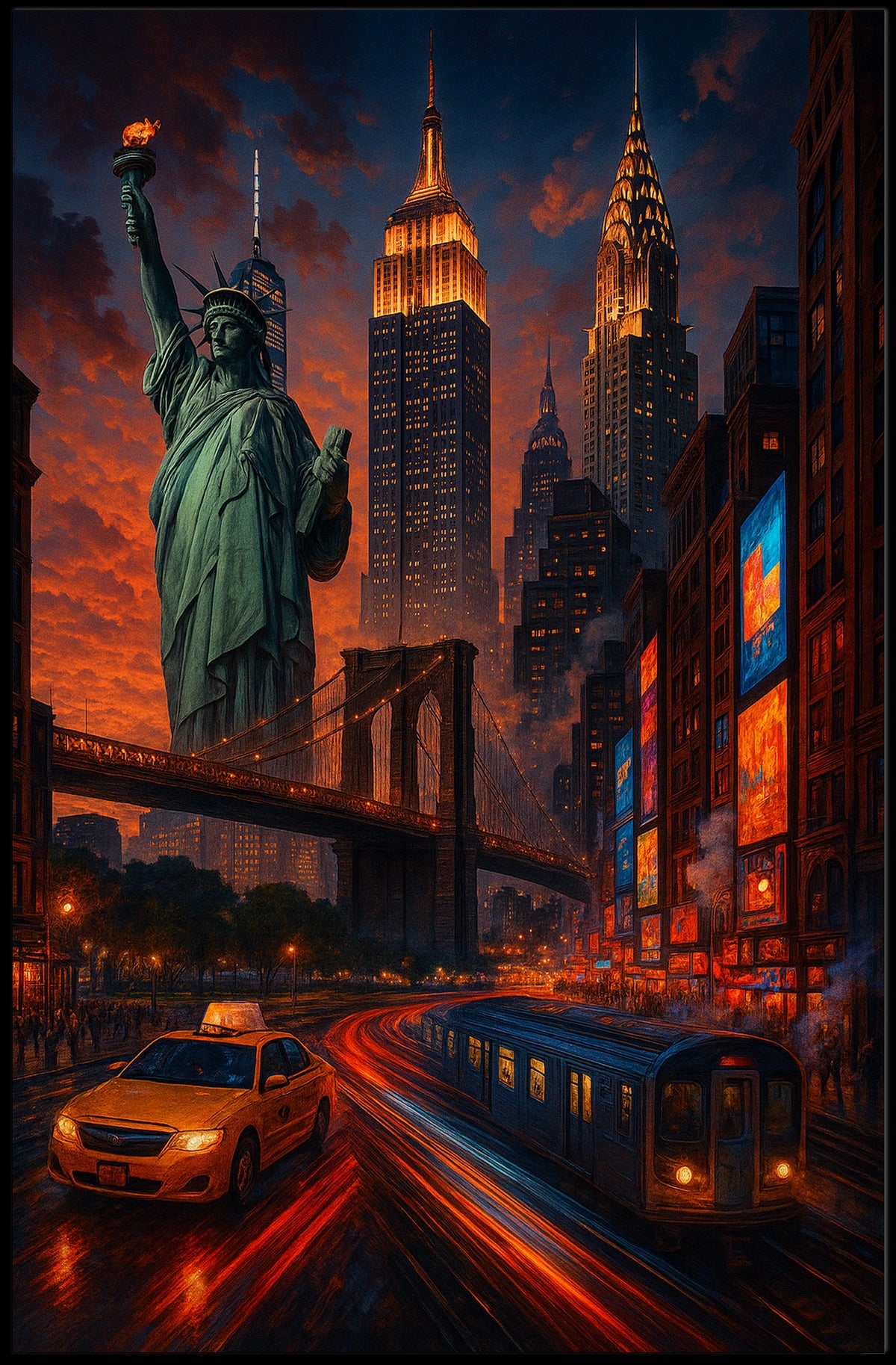 New York City Vibrant Urban Scene Poster Modern Wall Art