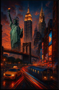 New York City Vibrant Urban Scene Poster Modern Wall Art