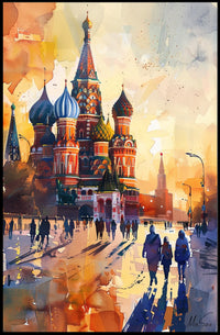 St. Basil's Cathedral Sunset Watercolor Art Poster