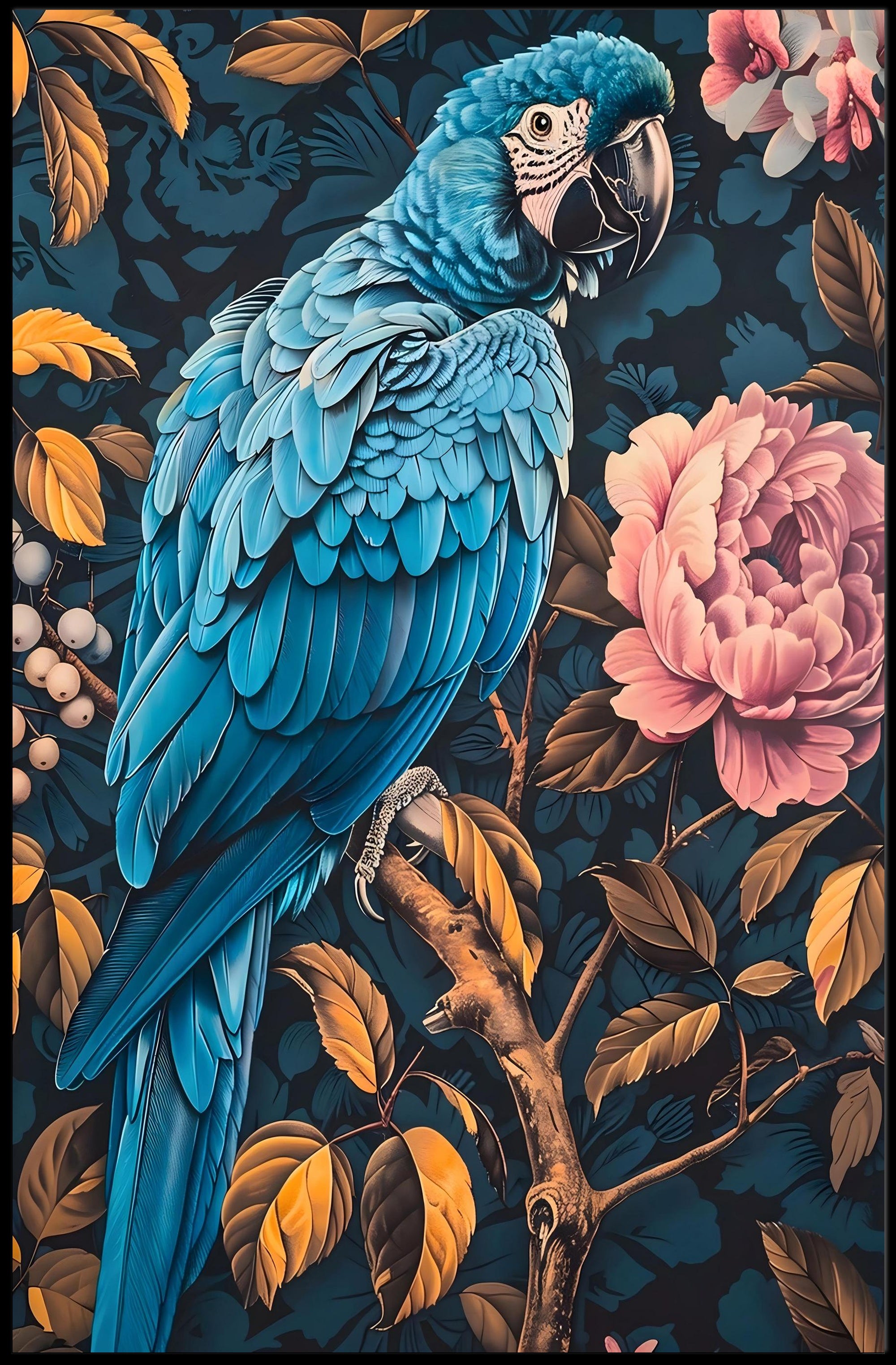 Vibrant Parrot Floral Paradise Poster Art