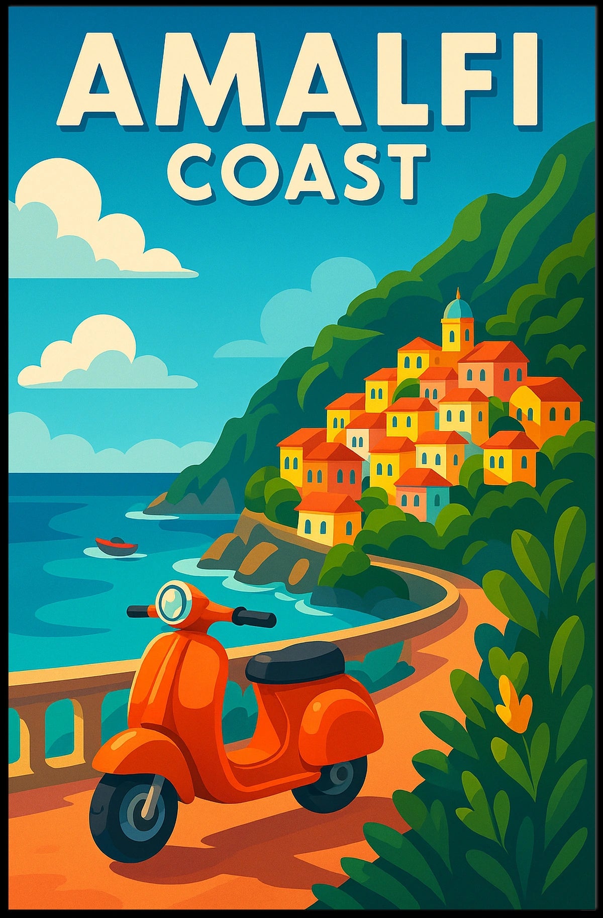 Amalfi Coast Adventure Poster Wall Art Coastal Decor 18x24