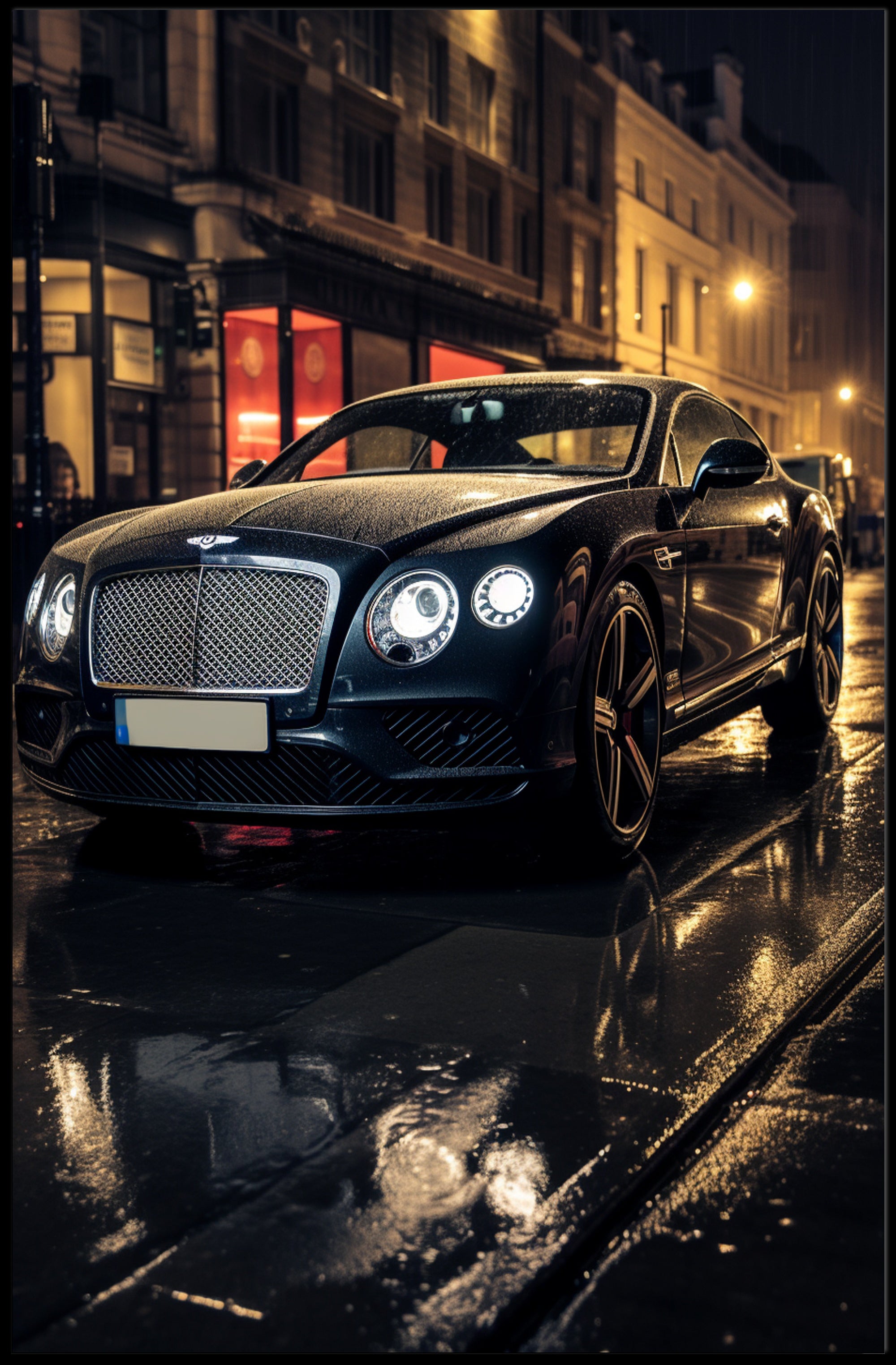 Luxury Car on a Rainy Night Poster PosterGoat