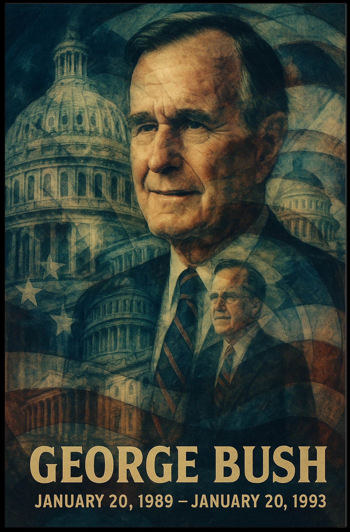 George H. W. Bush 41st President of the United States Double Exposure Poster