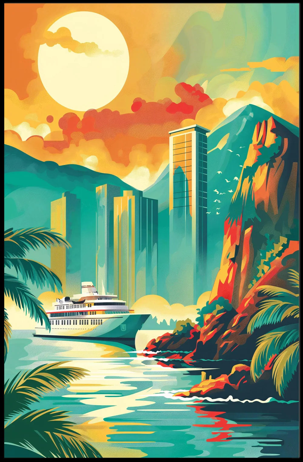 Vintage Parisian Skyline Art Deco Poster