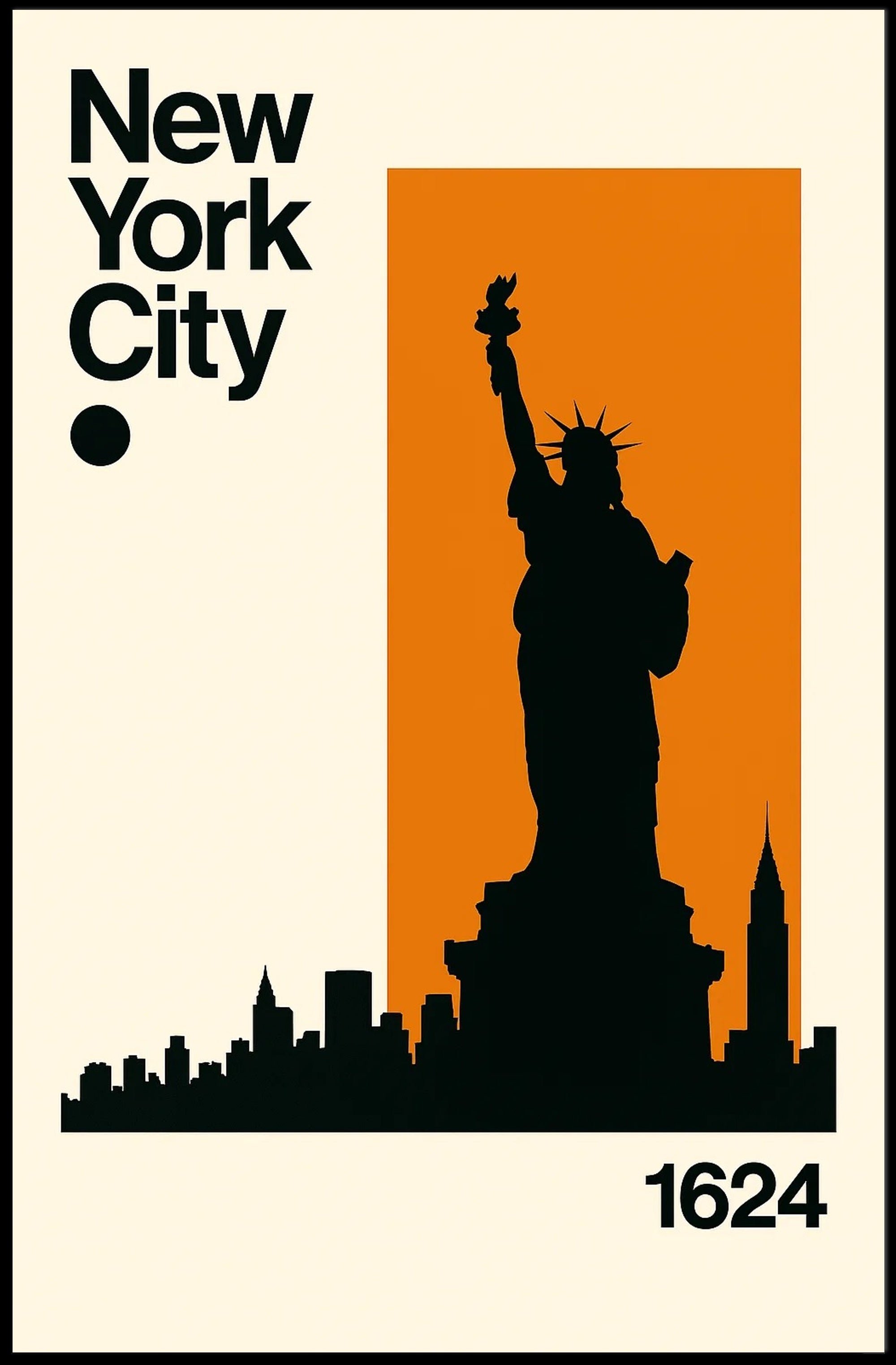 Statue Silhouette New York Skyline Travel Poster